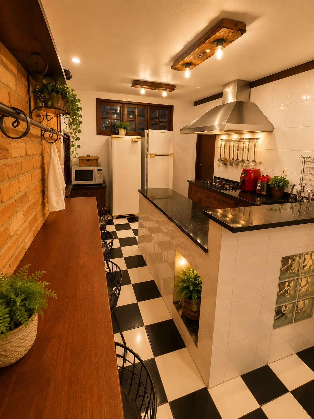 Vista geral da cozinha completa da Casa da Represa